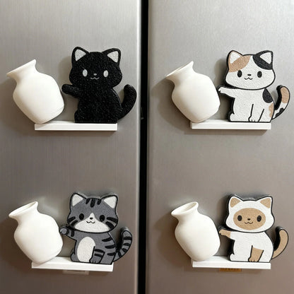Cat Pushing Vase Refrigerator Magnets Home Decor Fridge Magnet Cat Whisker Collection Memorial Box Home Office Decor for Gift