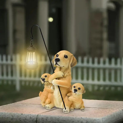 Solar Garden Statues Dog Resin Dog Figurines Solar Lights Solar Han Ging Lamp Three Puppies Statue for Yard Porch Patio Balcony