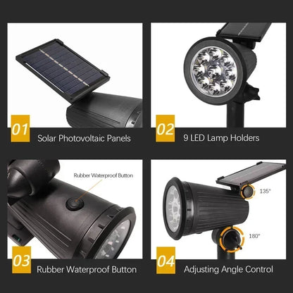 9 Leds Solar Spotlights,Outdoor IP65 Waterproof,Spot Lights,Brightness Adjustable for Garden Backyard Driveway Patio Law Decor