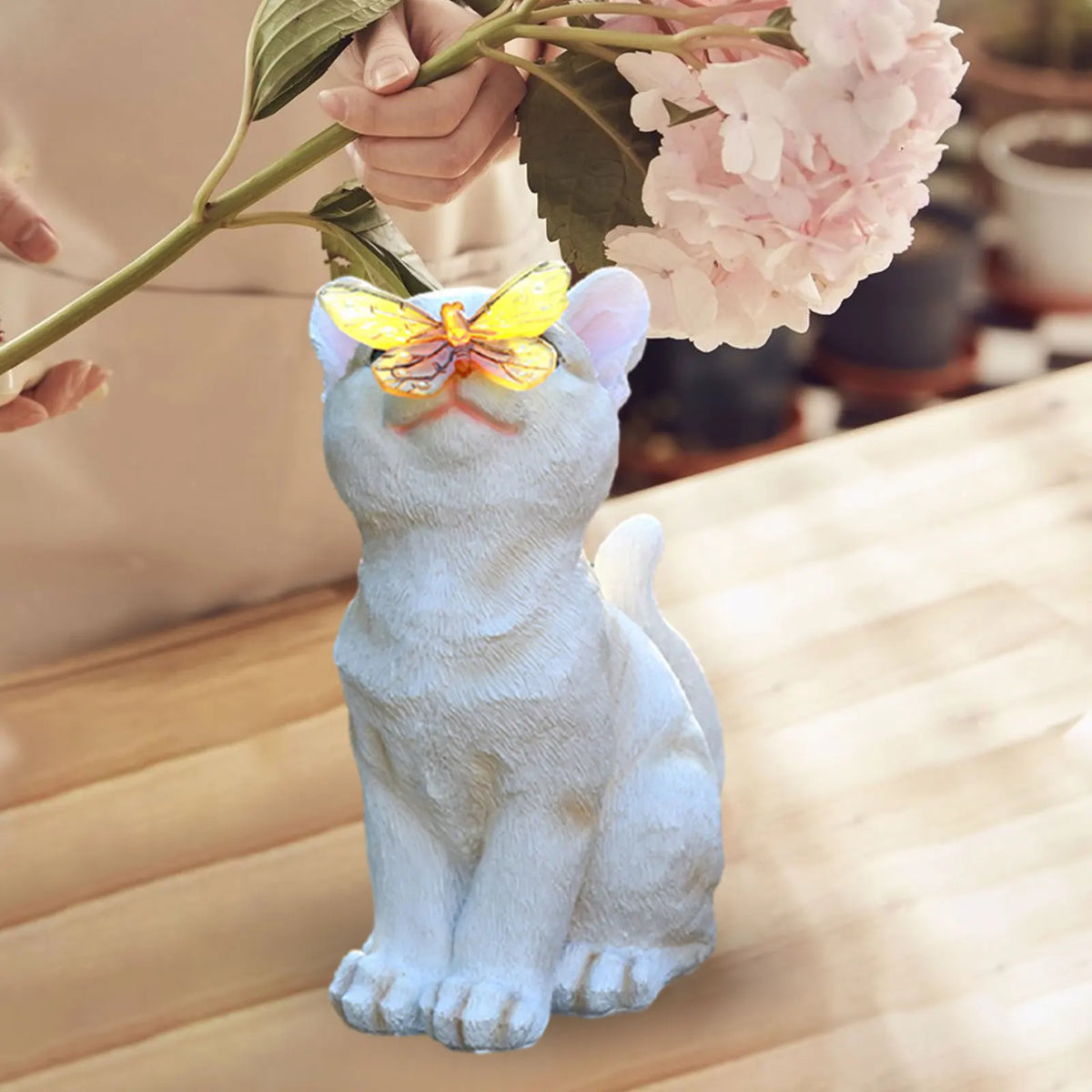 Outdoor Cat Sculpture Figurine Pendant Garden LED Solar Lights Cute Cat Animal Statue Sculptures for Landscape Yard