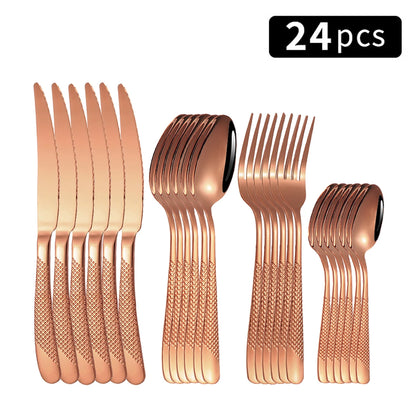 24Pc Stainless Steel Tableware Star Steak Knife and Fork Dessert Fork Spoon Family Suits