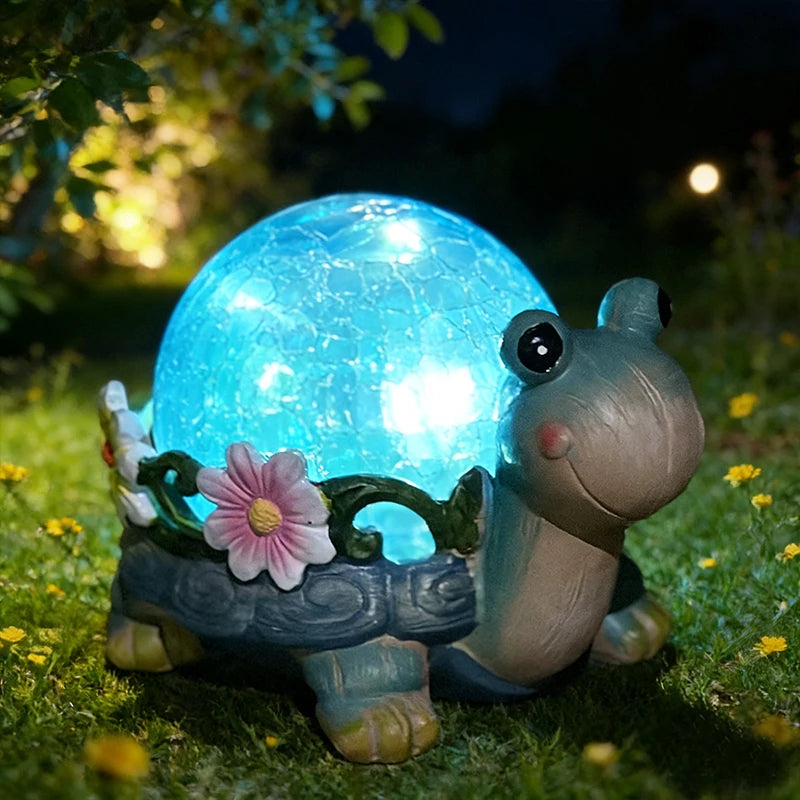 Solar Dog/Turtle Garden Statue Light Solar Cracked Glass Lamp Perfect Garden Gift for Outdoor Lawns, Courtyards, and Patios