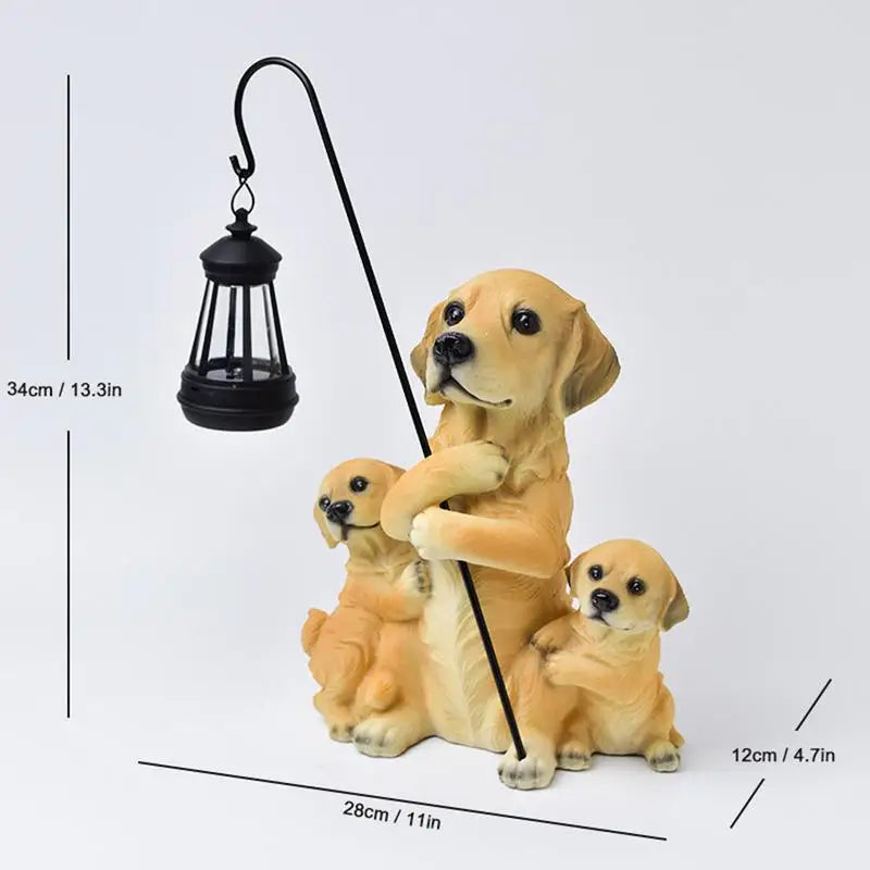 Solar Garden Statues Dog Resin Dog Figurines Solar Lights Solar Han Ging Lamp Three Puppies Statue for Yard Porch Patio Balcony