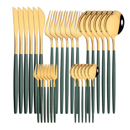 30Pcs/Set Stainless Steel Dinner Black Gold Dinnerware Set Knife Fruit Fork Spoon Cutlery Set Kitchen Tableware Silverware Sets