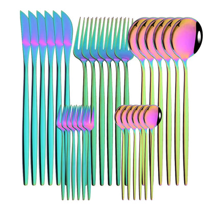 30Pcs/Set Stainless Steel Dinner Black Gold Dinnerware Set Knife Fruit Fork Spoon Cutlery Set Kitchen Tableware Silverware Sets