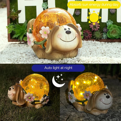 Solar Dog/Turtle Garden Statue Light Solar Cracked Glass Lamp Perfect Garden Gift for Outdoor Lawns, Courtyards, and Patios