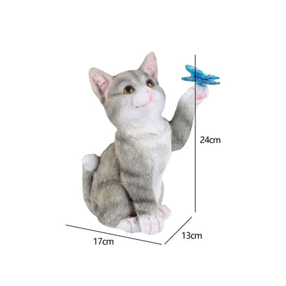 Outdoor Cat Sculpture Figurine Pendant Garden LED Solar Lights Cute Cat Animal Statue Sculptures for Landscape Yard