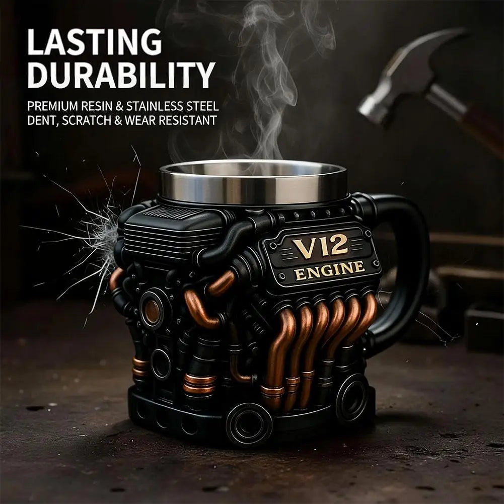 2026 NEW Engines Stainless Steel Cup Handmade V12 Engines Coffee Cup for Car Enthusiasts Tea Mug for Home Office Unique 3D Gifts