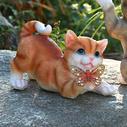 Outdoor Cat Sculpture Figurine Pendant Garden LED Solar Lights Cute Cat Animal Statue Sculptures for Landscape Yard