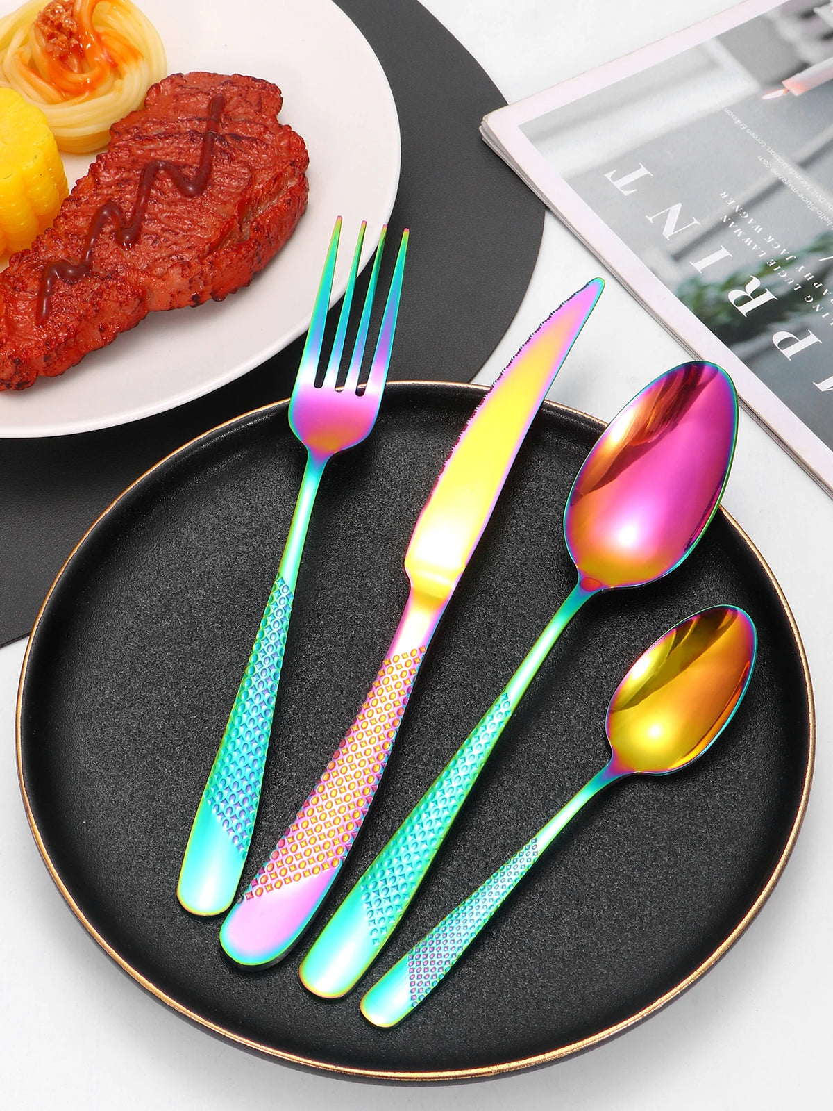 24Pc Stainless Steel Tableware Star Steak Knife and Fork Dessert Fork Spoon Family Suits