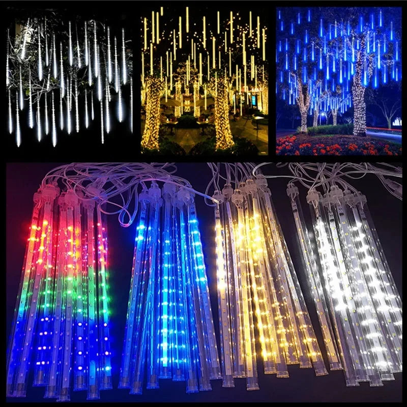 Outdoor LED Meteor Shower Lights Falling Rain Drop Fairy String Light Waterproof for Christmas Party Garden Holiday Decorations