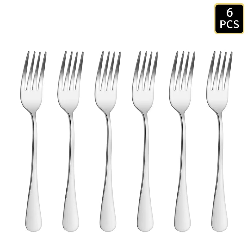 4/6/16/24Pcs Silver Stainless Steel Cutlery 1010 round Handle Knife, Fork and Spoon Cutlery Set Suitable for Family Dinner Hotel