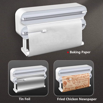 Plastic Wrap Dispenser 3In1 Magnetic & Self Adhesive Cling Film Dispenser Cutter Kitchen Tool Aluminum Foil Baking Paper Cutter