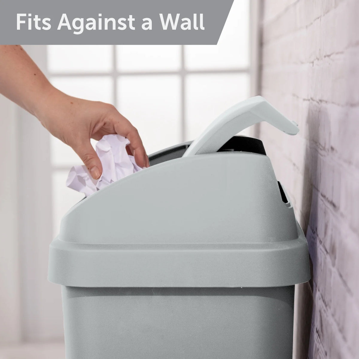 Kitchen Trash Can, 13 Gallon Plastic Garbage Bin with Swing Top Lid, Light Gray
