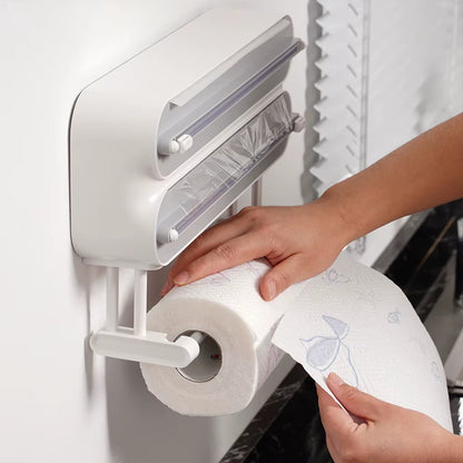 Plastic Wrap Dispenser 3In1 Magnetic & Self Adhesive Cling Film Dispenser Cutter Kitchen Tool Aluminum Foil Baking Paper Cutter
