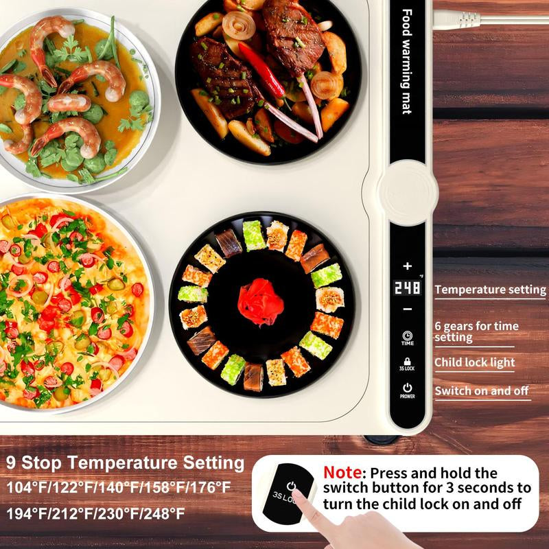 Upgrated Food Warming Mat,Foldable Electric Warming Tray, Adjustable Max Temperature 212°F,Warming Tray for Buffets Party ,Full Surface Heating for Tableware and Coasters,Premium Silicone Nano-Material,Thanksgiving,Christmas Adjustable Electric
