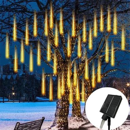 Falling Raindrop Solar Lights 192Leds Meteor Shower 8 Tubes 30Cm Waterproof Fairy String Lights for Patio