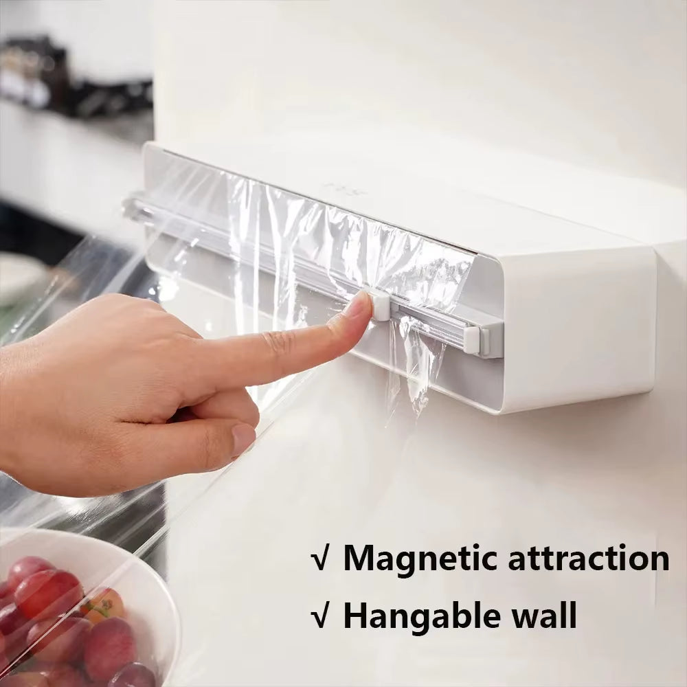 Plastic Wrap Dispenser 3In1 Magnetic & Self Adhesive Cling Film Dispenser Cutter Kitchen Tool Aluminum Foil Baking Paper Cutter