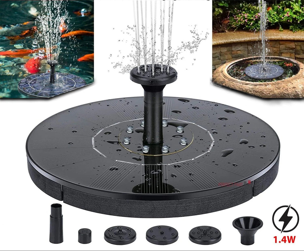Solar Power Bird Bath Fountain Pump Upgrade 1.4W Solar Fountain with 4 Nozzle