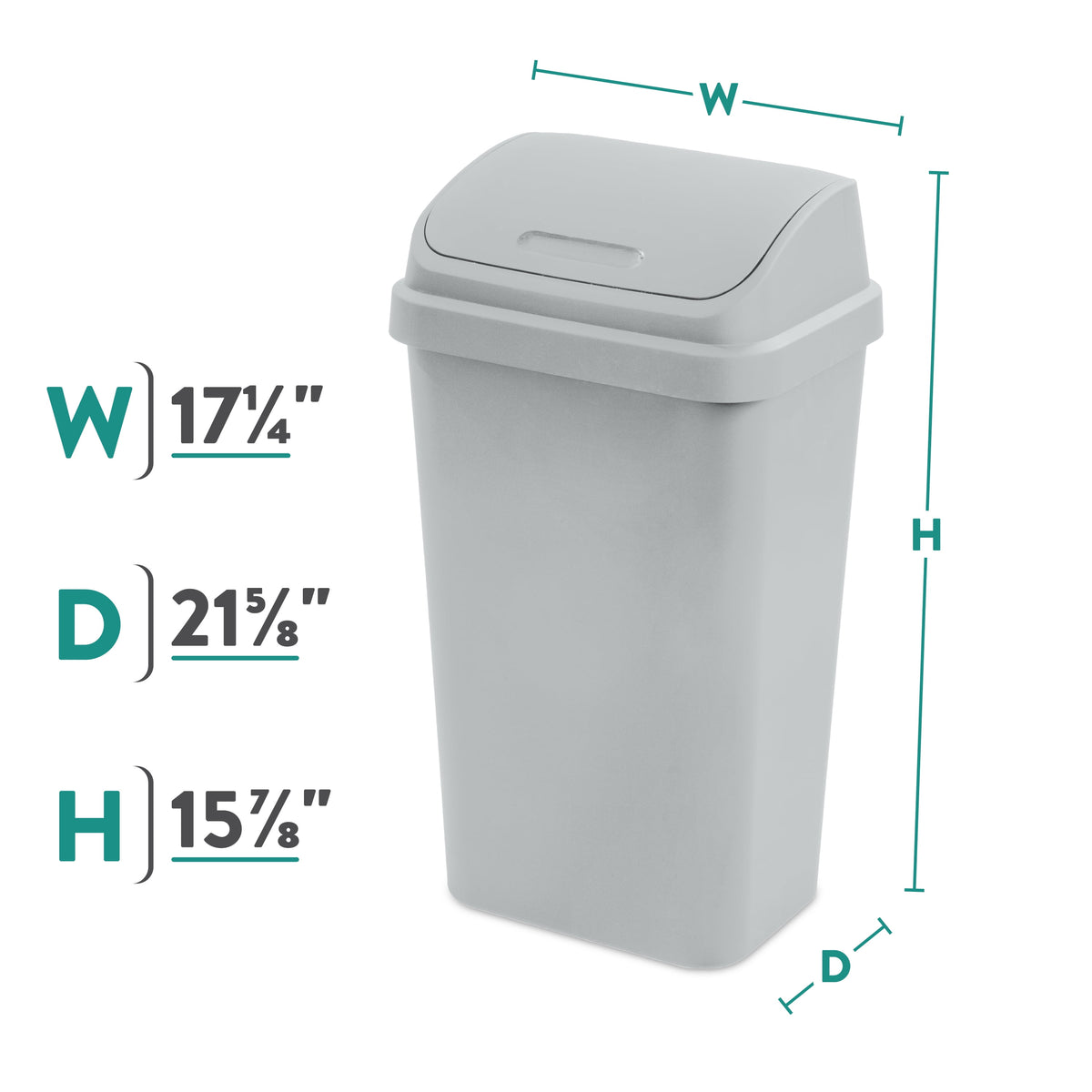Kitchen Trash Can, 13 Gallon Plastic Garbage Bin with Swing Top Lid, Light Gray