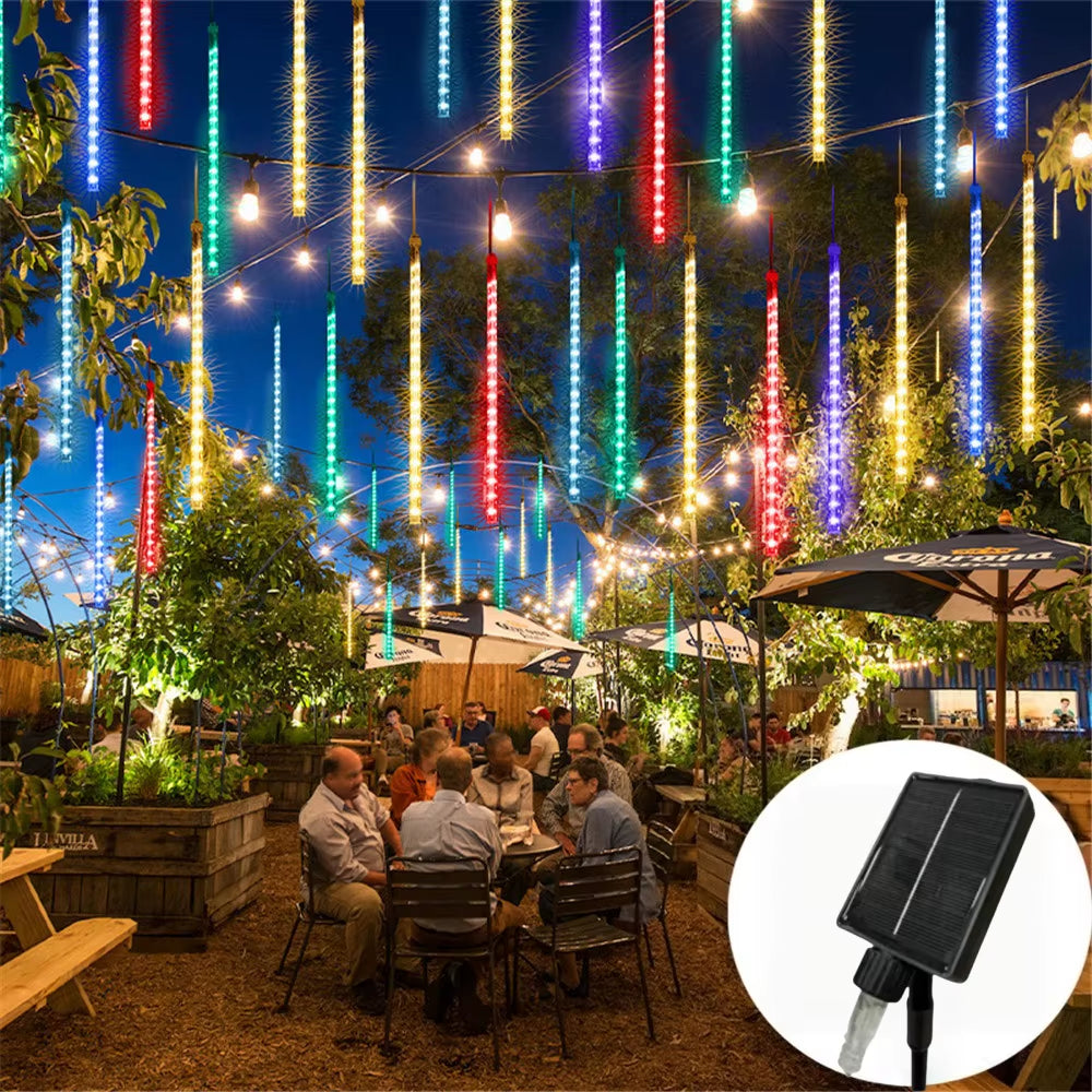 Falling Raindrop Solar Lights 192Leds Meteor Shower 8 Tubes 30Cm Waterproof Fairy String Lights for Patio